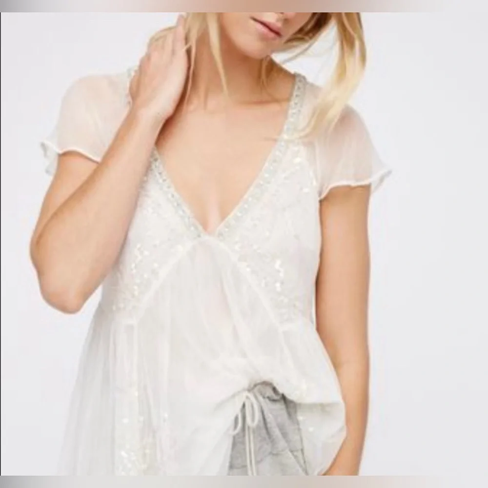 Free People Golden Light Embellished Fairy Top Small - Picture 2 of 9